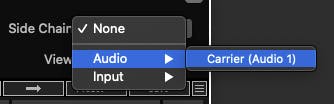 In the upper-right corner, open the ‘Side Chain’ dropdown menu, and choose the channel you’ve set to be your carrier