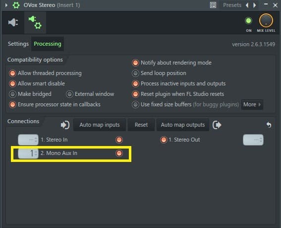 In the plugin’s settings window, select the number of connections to the sidechain