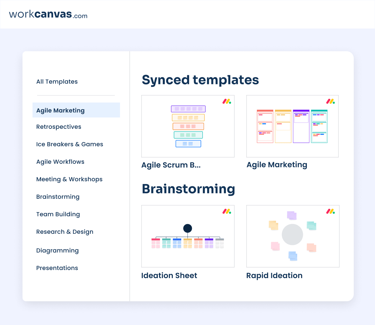 workcanvas synced templates to monday